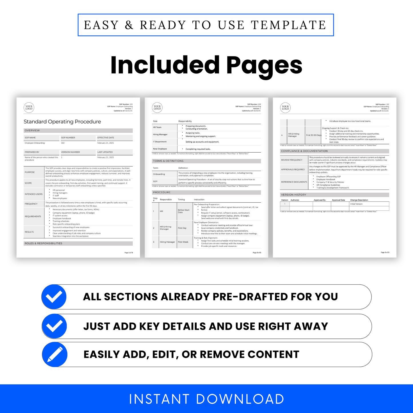 Employee Onboarding SOP Template (Word & PDF) – Simple Standard Operating Procedure Template