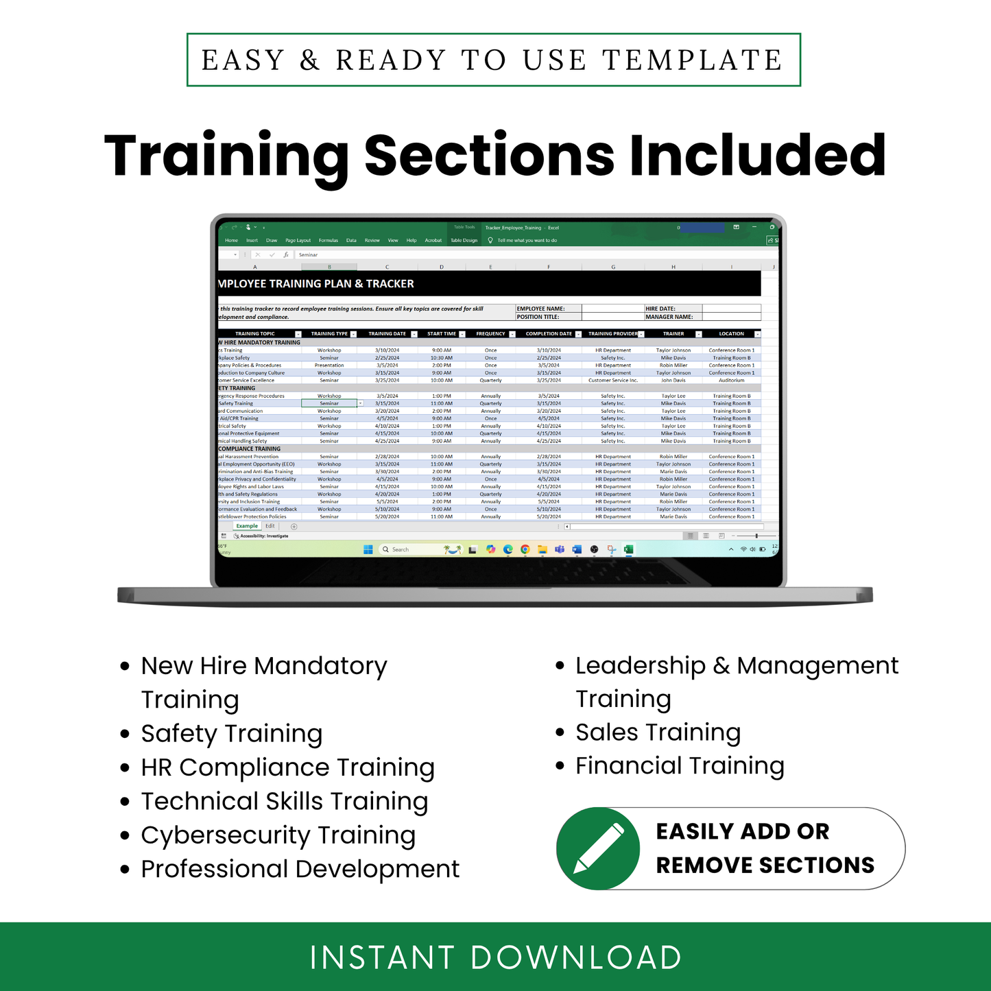 Simple Employee Training Plan & Tracker Template (Excel)