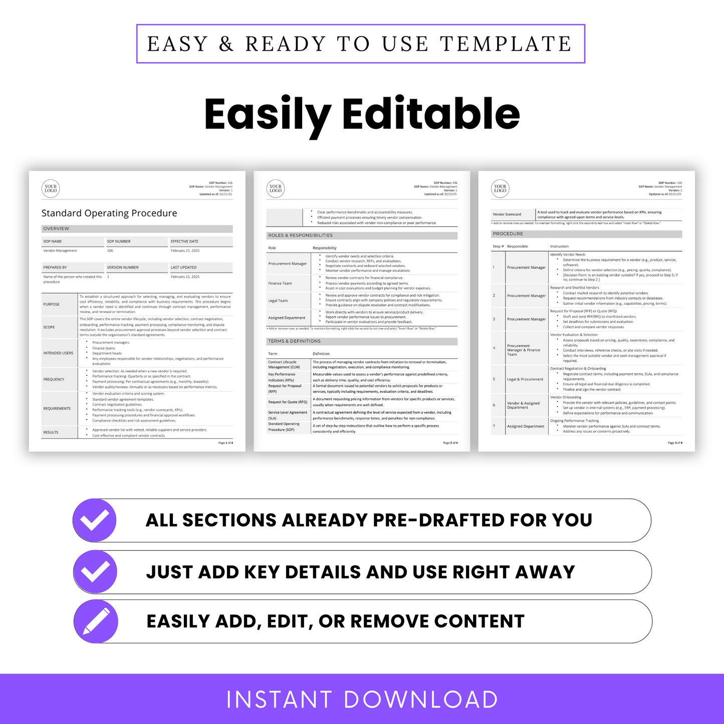 Vendor Management SOP Template (Word & PDF) – Simple Standard Operating Procedure Template