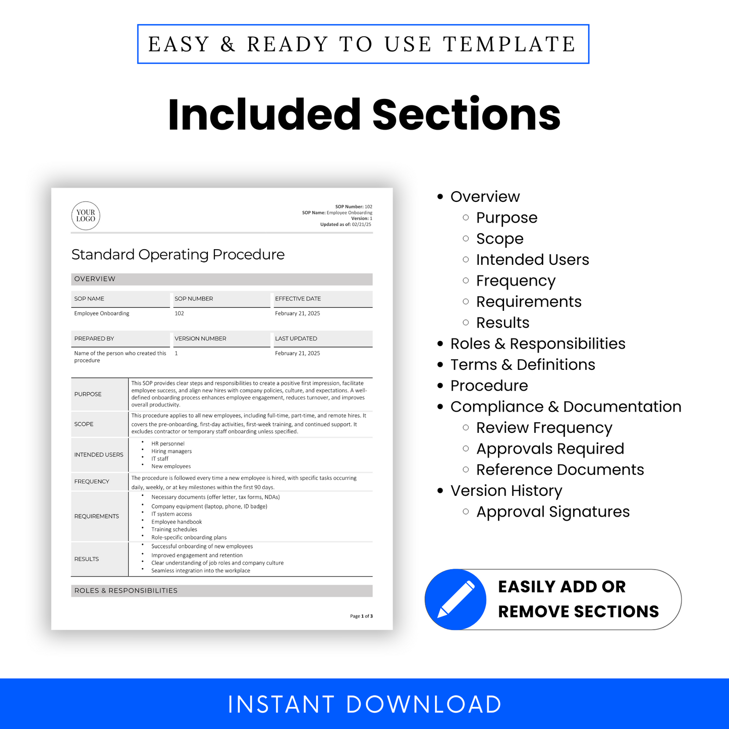 Employee Onboarding SOP Template (Word & PDF) – Simple Standard Operating Procedure Template