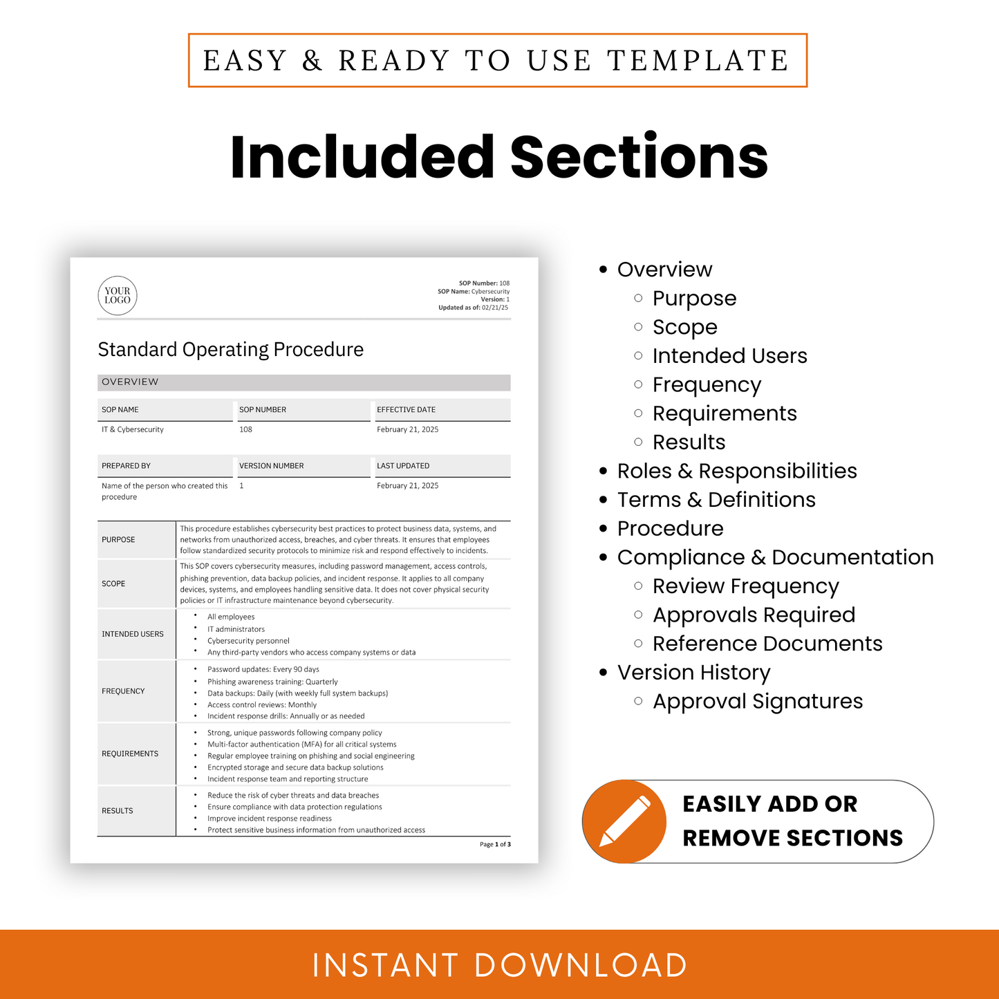 IT & Cybersecurity SOP Template (Word & PDF) – Simple Standard Operating Procedure Template