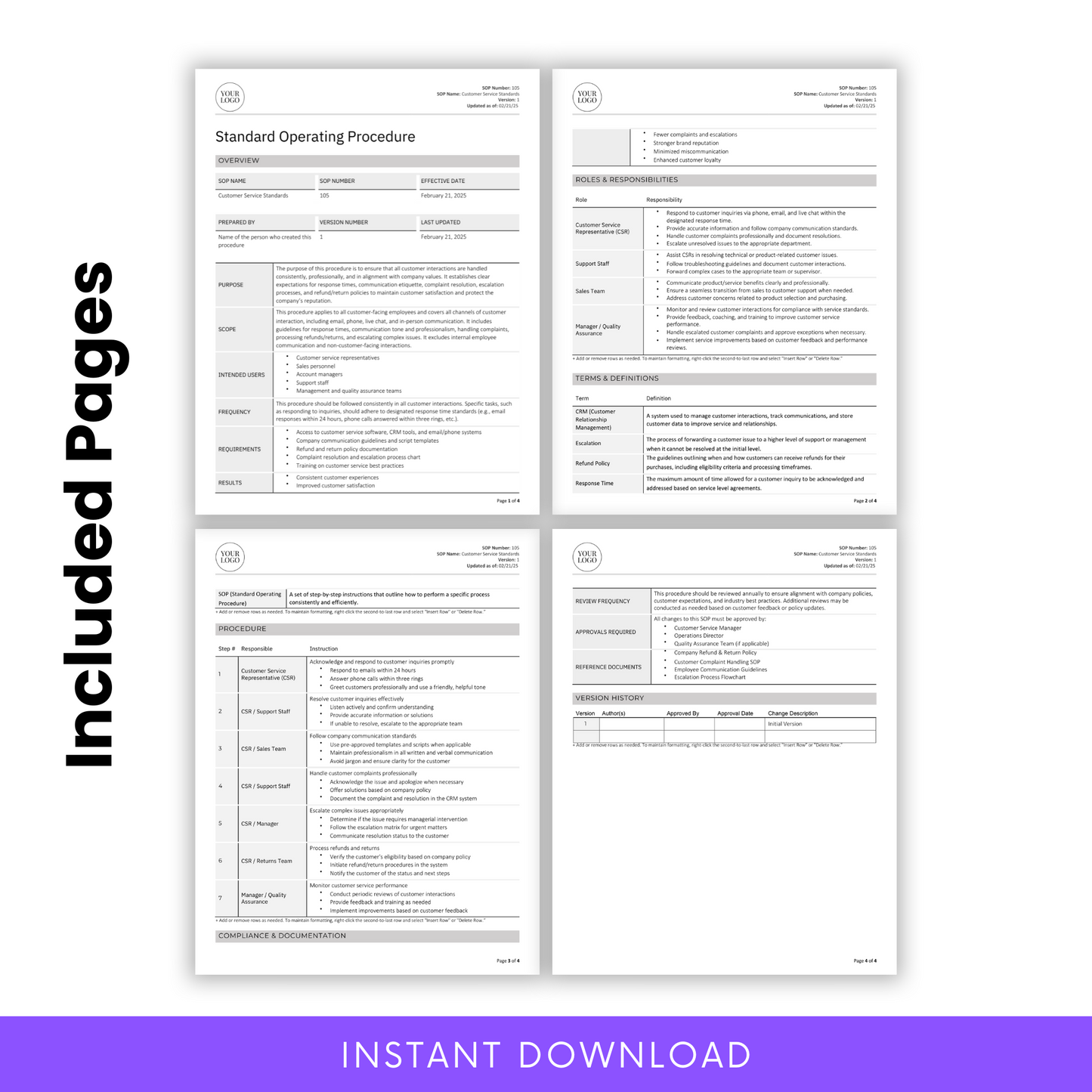 Customer Service Standards SOP Template (Word & PDF) – Simple Standard Operating Procedure Template