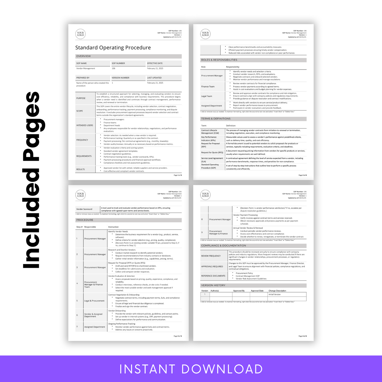 Vendor Management SOP Template (Word & PDF) – Simple Standard Operating Procedure Template