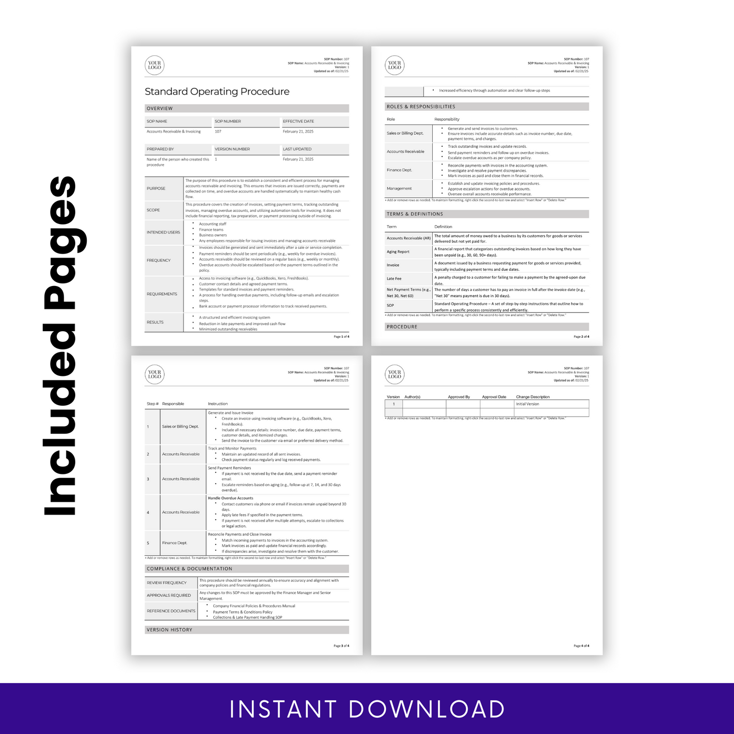 Accounts Receivable & Invoicing SOP Template (Word & PDF) – Simple Standard Operating Procedure Template