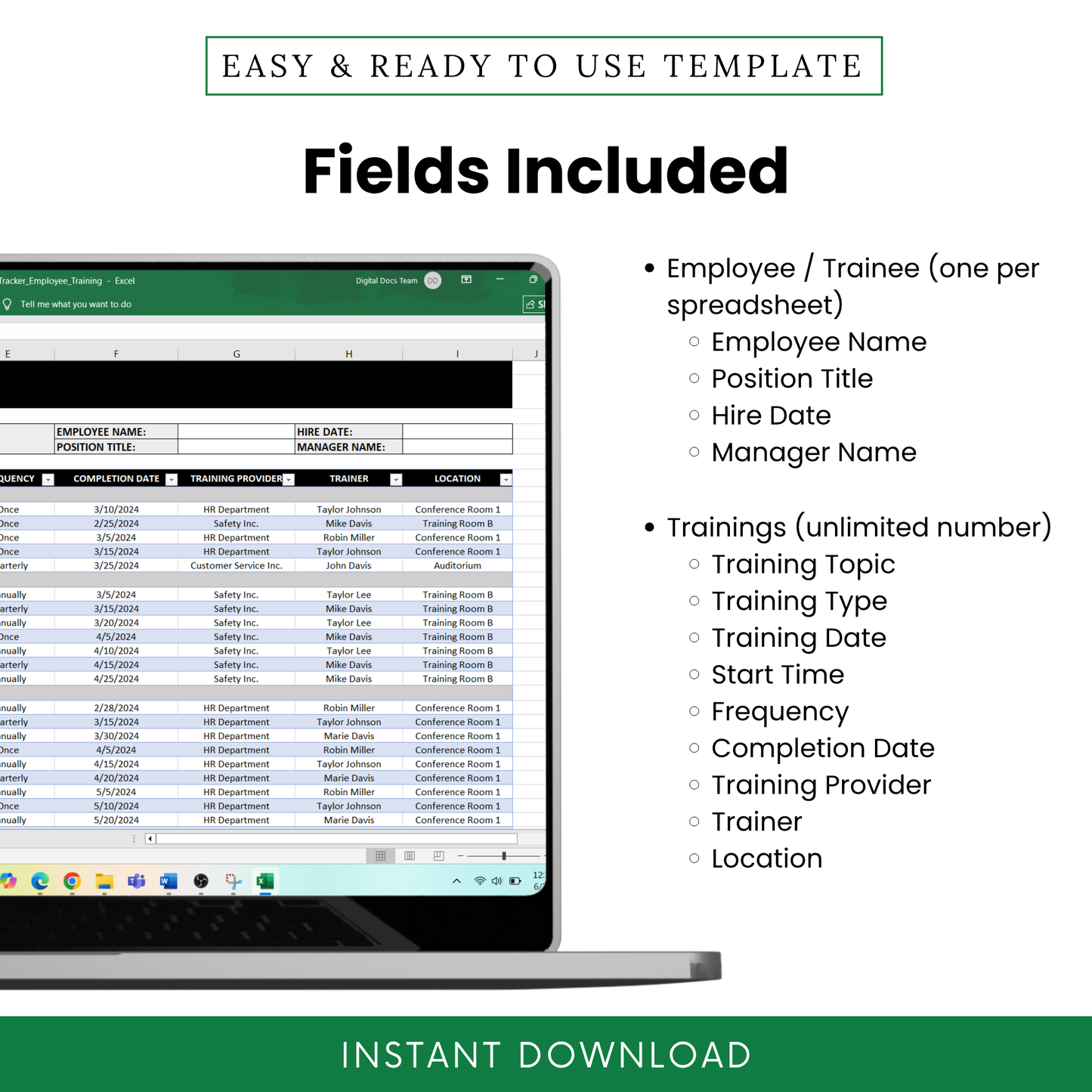 Simple Employee Training Plan & Tracker Template (Excel)
