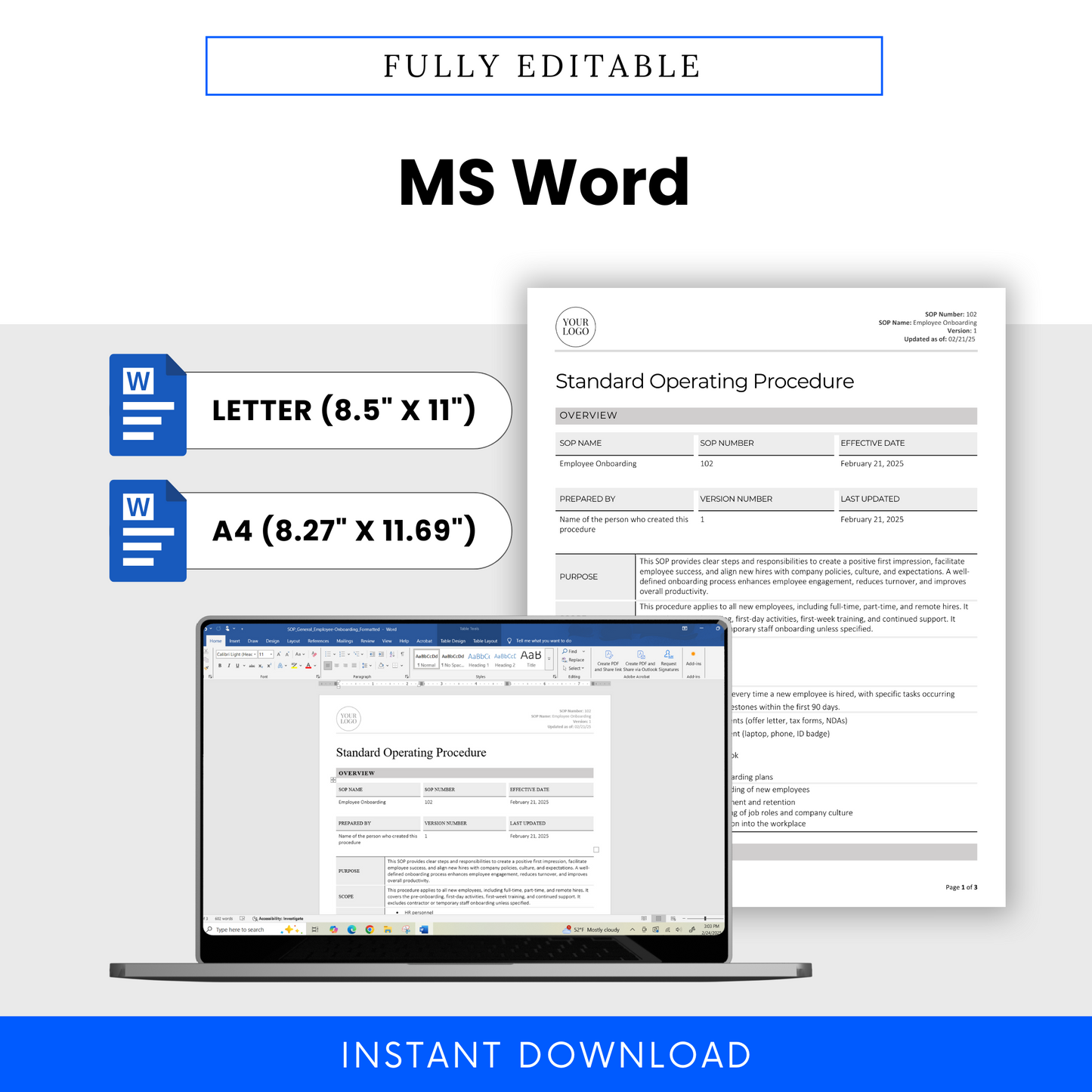 Employee Onboarding SOP Template (Word & PDF) – Simple Standard Operating Procedure Template