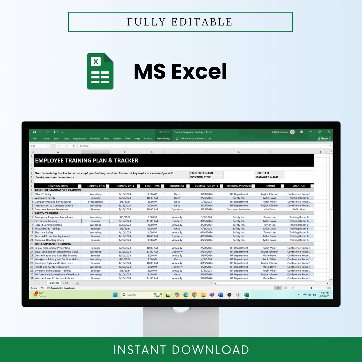 Simple Employee Training Plan & Tracker Template (Excel)