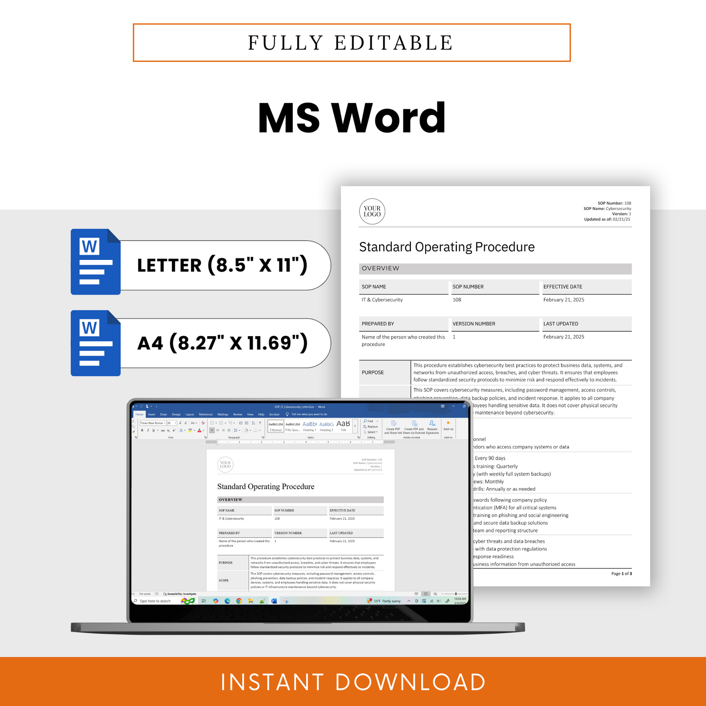 IT & Cybersecurity SOP Template (Word & PDF) – Simple Standard Operating Procedure Template