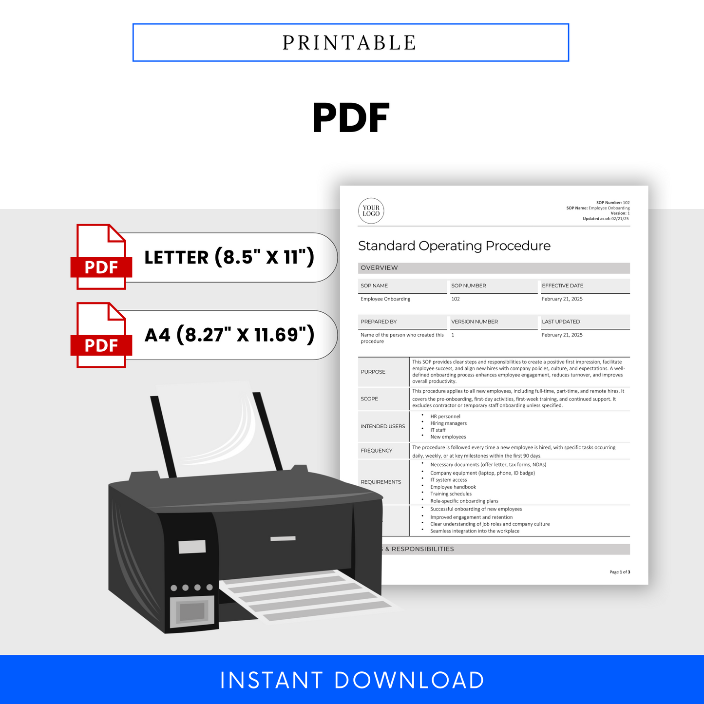 Employee Onboarding SOP Template (Word & PDF) – Simple Standard Operating Procedure Template