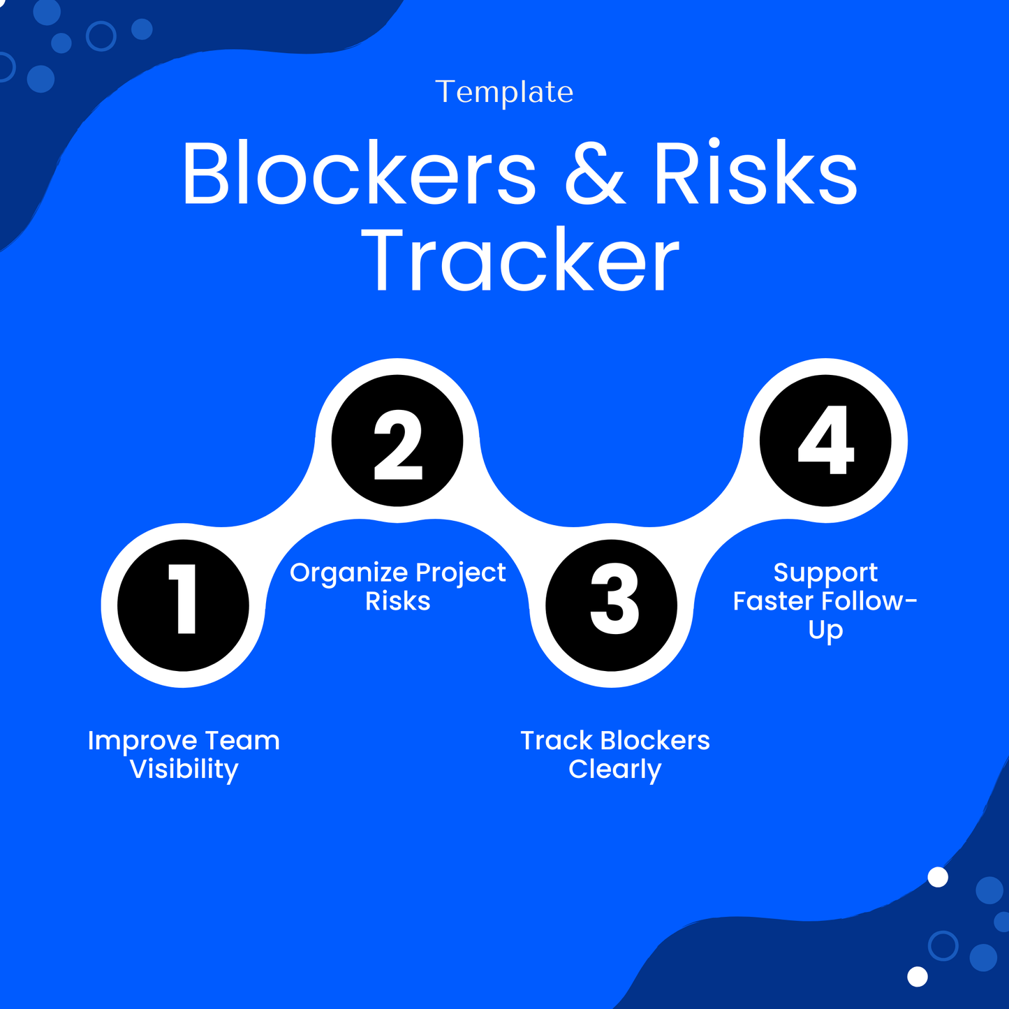 Blockers and risks tracker template benefits including improved team visibility, organized project risks, clear blocker tracking, and faster follow up for project management efficiency