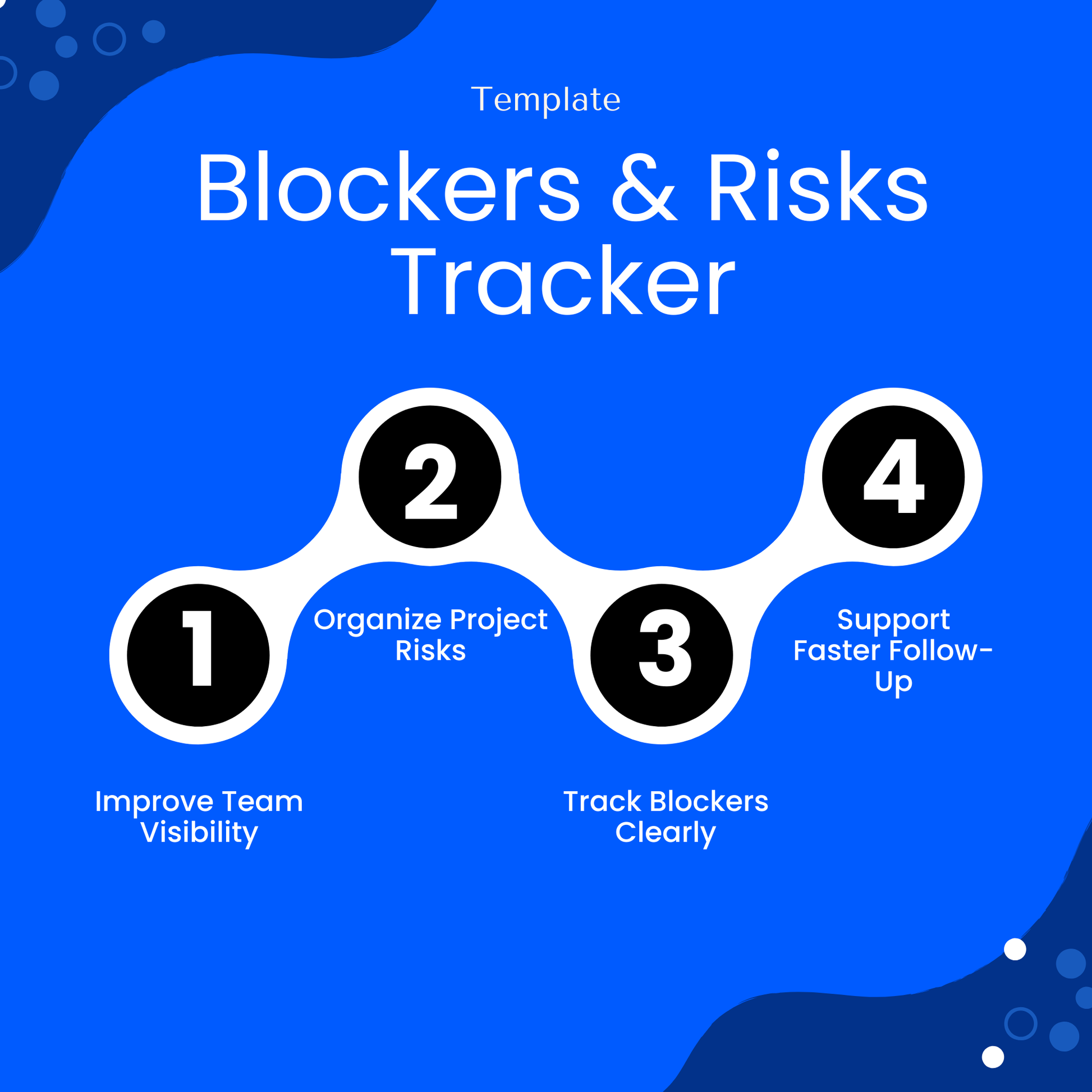 Blockers and risks tracker template benefits including improved team visibility, organized project risks, clear blocker tracking, and faster follow up for project management efficiency