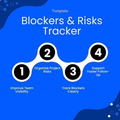 Blockers and risks tracker template benefits including improved team visibility, organized project risks, clear blocker tracking, and faster follow up for project management efficiency