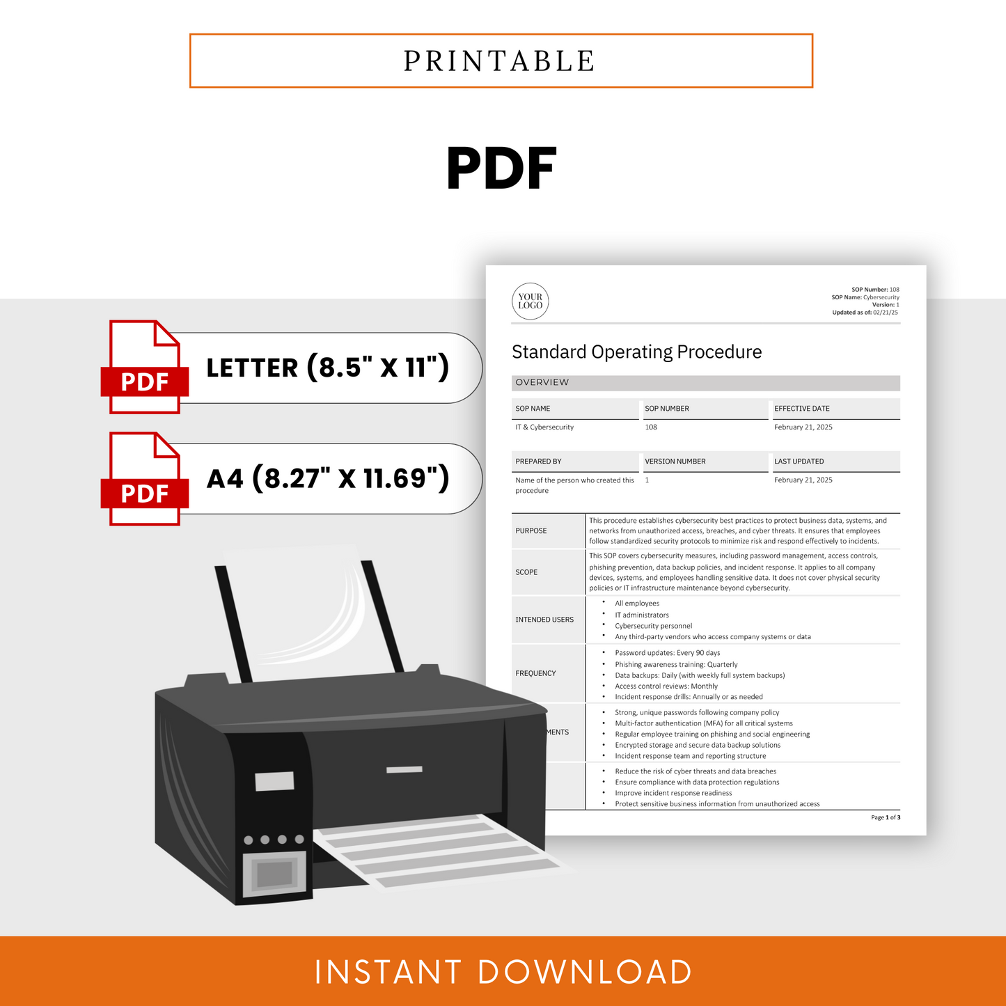 IT & Cybersecurity SOP Template (Word & PDF) – Simple Standard Operating Procedure Template