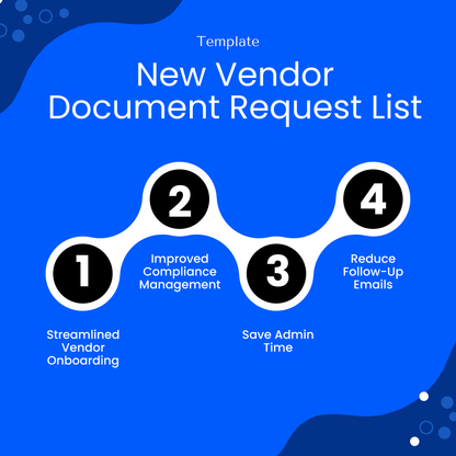 Vendor onboarding template showcasing key benefits like streamlined onboarding, improved compliance management, and reduced follow-up emails. This Vendor Document Request List Template helps businesses save time and stay organized with supplier documentation.