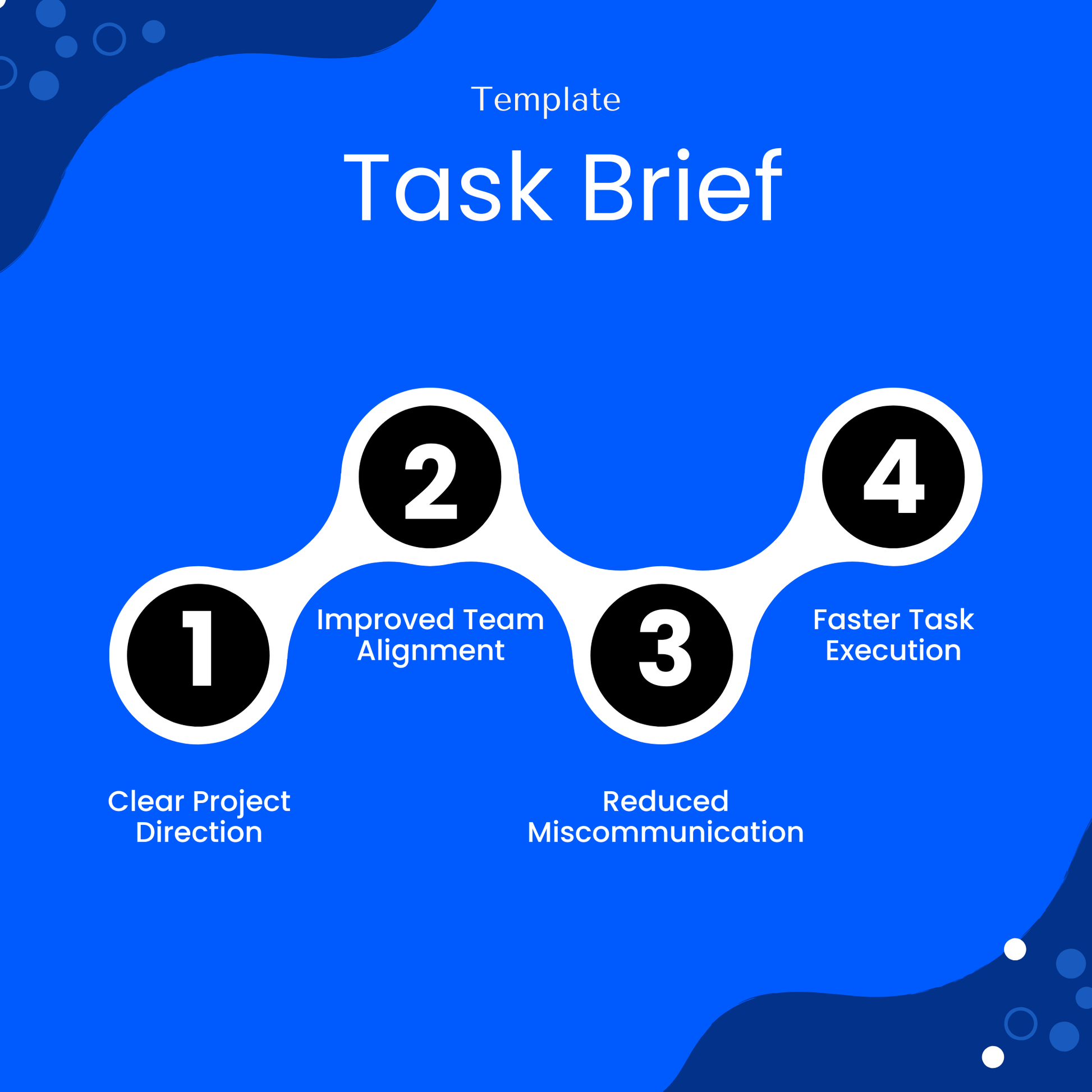 Task brief template benefits infographic highlighting clear project direction, improved team alignment, reduced miscommunication, and faster task execution