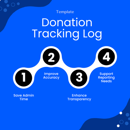 Donation Tracking Log Template showcasing key benefits like saving admin time, improving accuracy, and enhancing transparency. This simple donation tracker template is ideal for nonprofits and teams looking to streamline donation management and reporting.