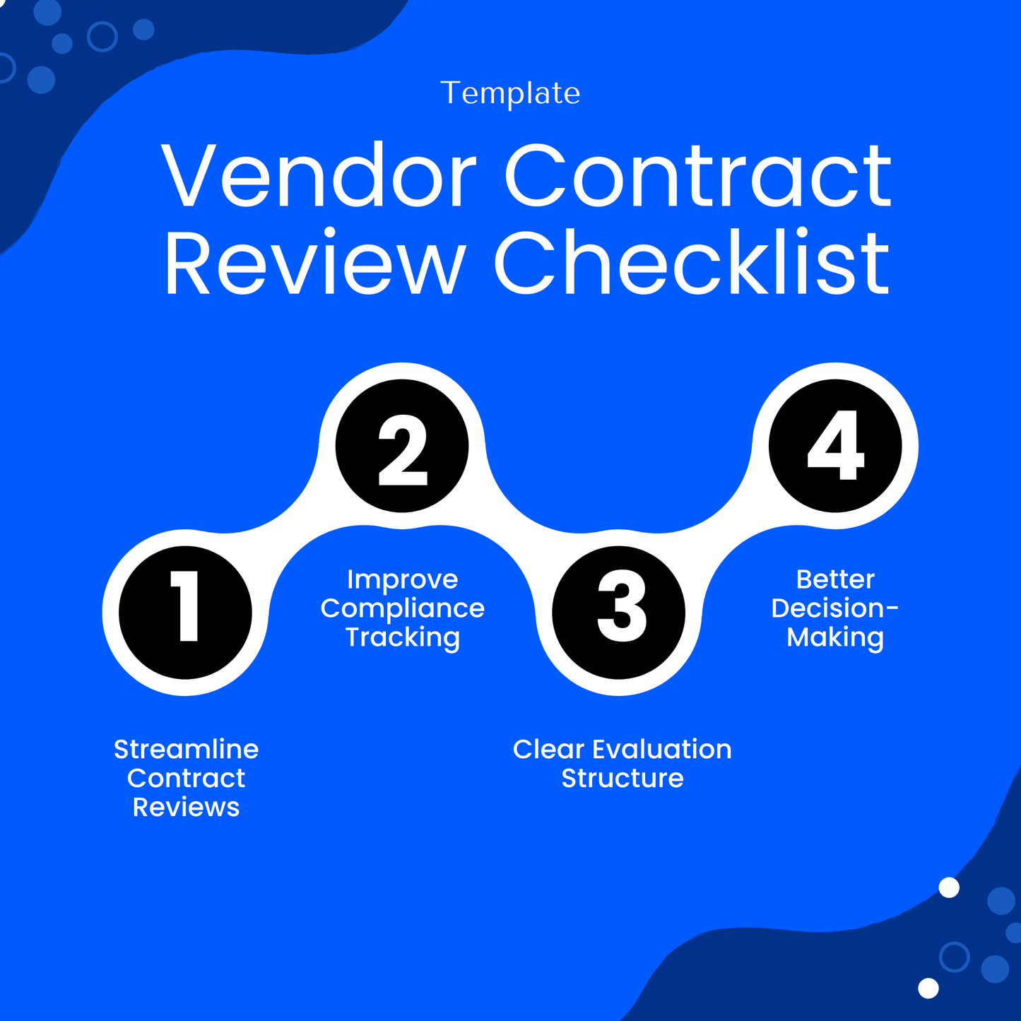 Vendor Contract Review Checklist Template visual highlighting benefits like streamlined contract reviews, improved compliance tracking, and better decision-making. This editable contract checklist supports efficient workflows for teams and business professionals.