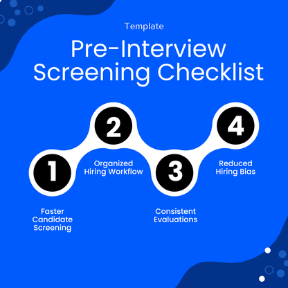 Hiring checklist infographic showing benefits like faster candidate screening, organized recruitment workflow, consistent evaluations, and reduced hiring bias for HR teams