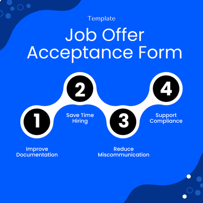Job Offer Acceptance Form Template showcasing key benefits like improved documentation, reduced miscommunication, and compliance support. This simple Job Offer Acceptance Template is ideal for businesses looking to streamline hiring processes and maintain organized HR records.