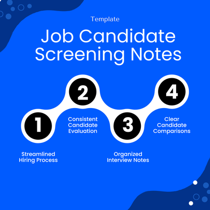 Visual infographic showing benefits of using a job candidate screening template, including streamlined hiring process, consistent candidate evaluation, organized interview notes, and clear candidate comparisons