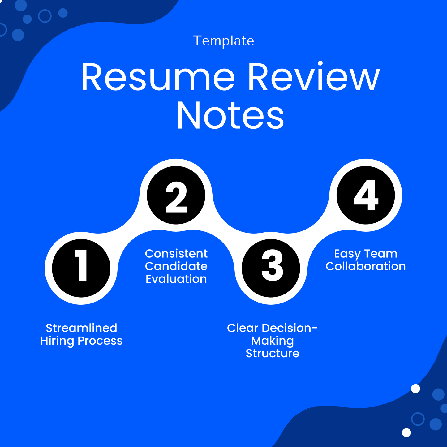 Resume review notes template benefits including streamlined hiring process, consistent candidate evaluation, clear decision making structure, team collaboration tool for recruiters