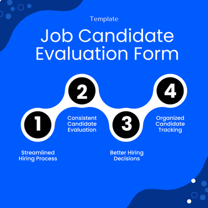 Job candidate evaluation template for recruiters showing benefits like streamlined hiring process, consistent interview scoring, and organized candidate tracking.