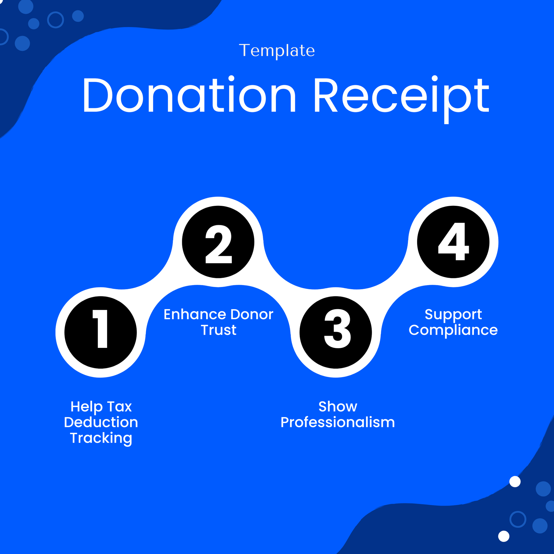 Donation Receipt Template benefits infographic showcasing improved donor trust, tax deduction tracking, and compliance support. This simple Donation Receipt Template helps organizations maintain professionalism while streamlining documentation processes. Ideal for nonprofits and small businesses seeking an efficient, user-friendly solution.