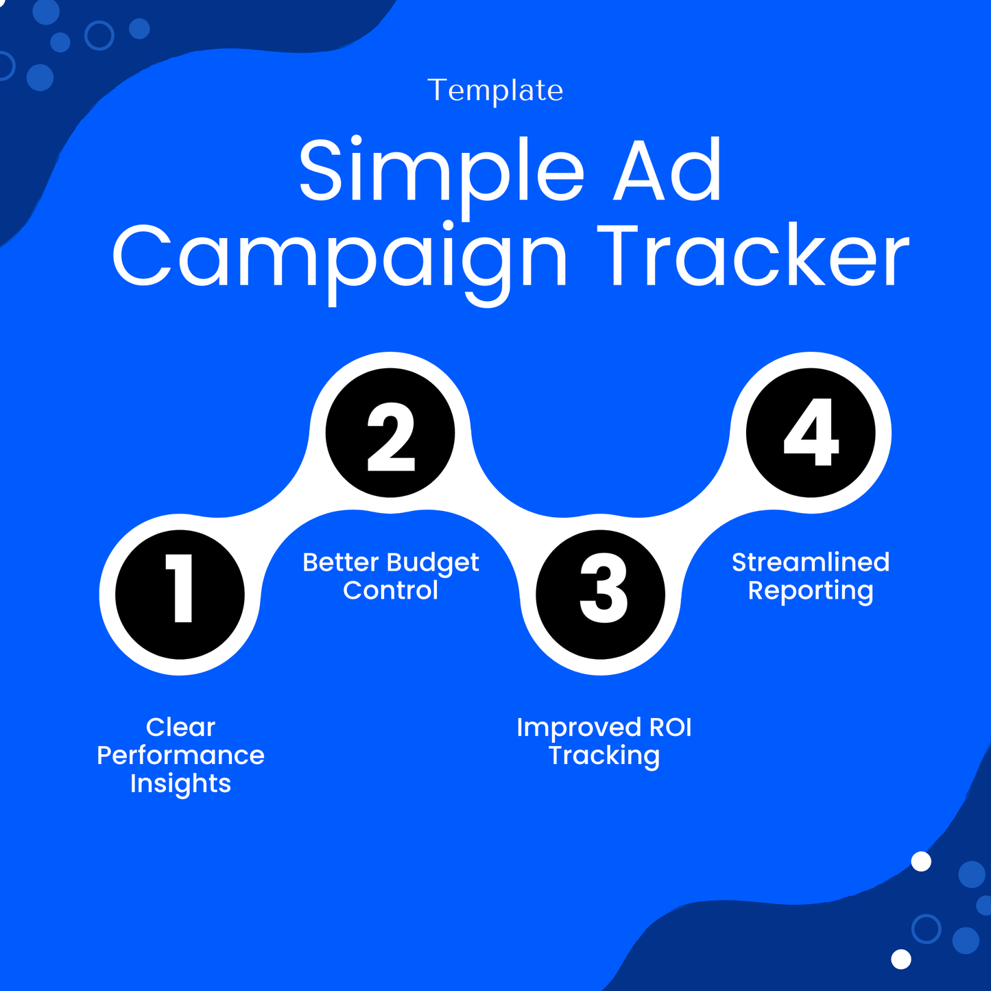 Simple Ad Campaign Tracker Template infographic highlighting benefits like improved ROI tracking, better budget control, and streamlined reporting. This marketing tracker helps businesses gain clear performance insights and make data-driven decisions.
