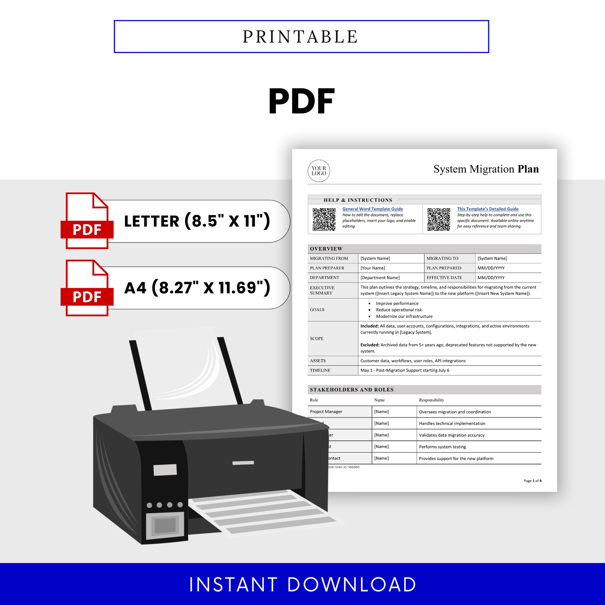 Ready-to-print PDF version of the system migration plan template, ideal for sharing, presenting, or keeping physical copies for your team.