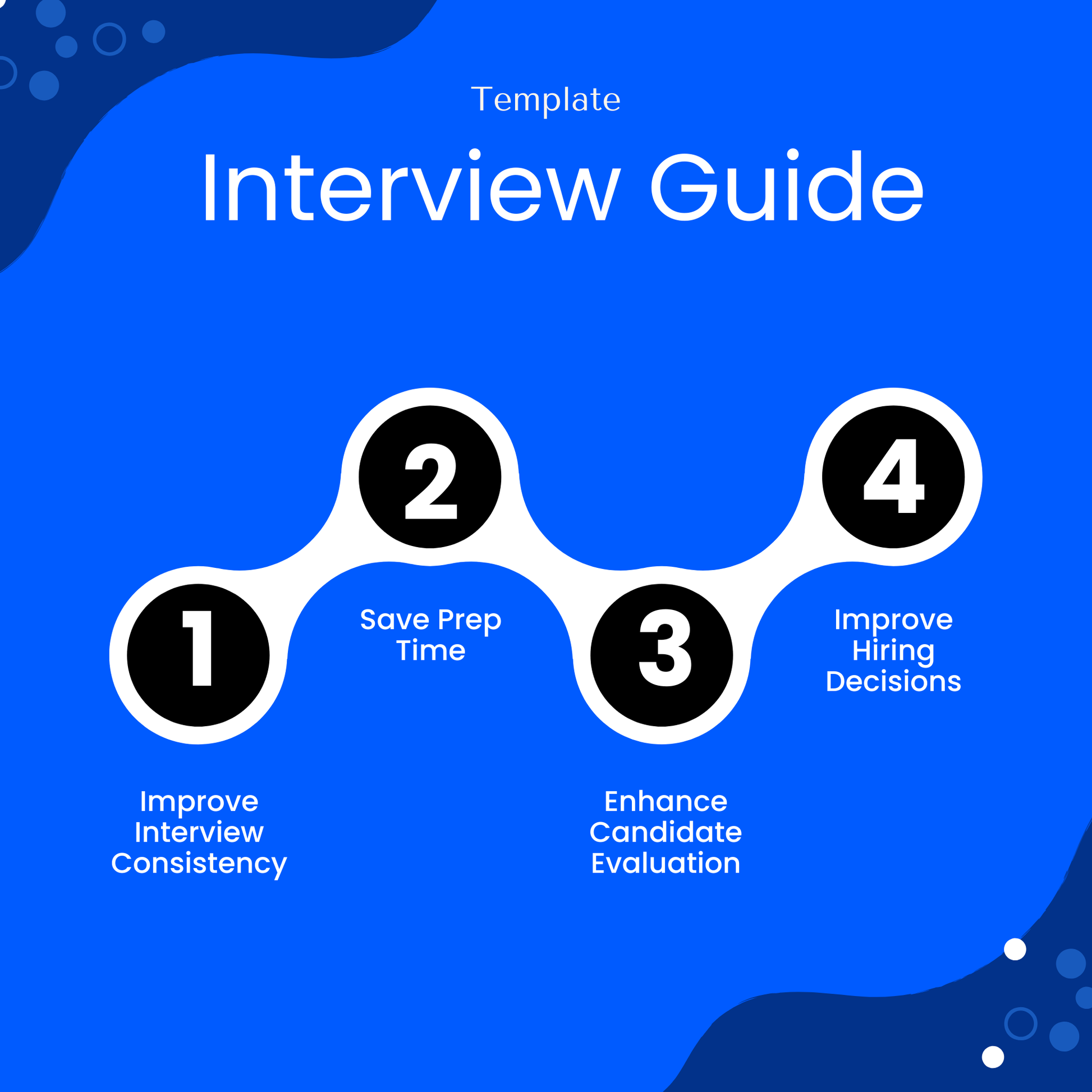 Interview guide template benefits infographic showing improved interview consistency, saved preparation time, enhanced candidate evaluation, and better hiring decisions
