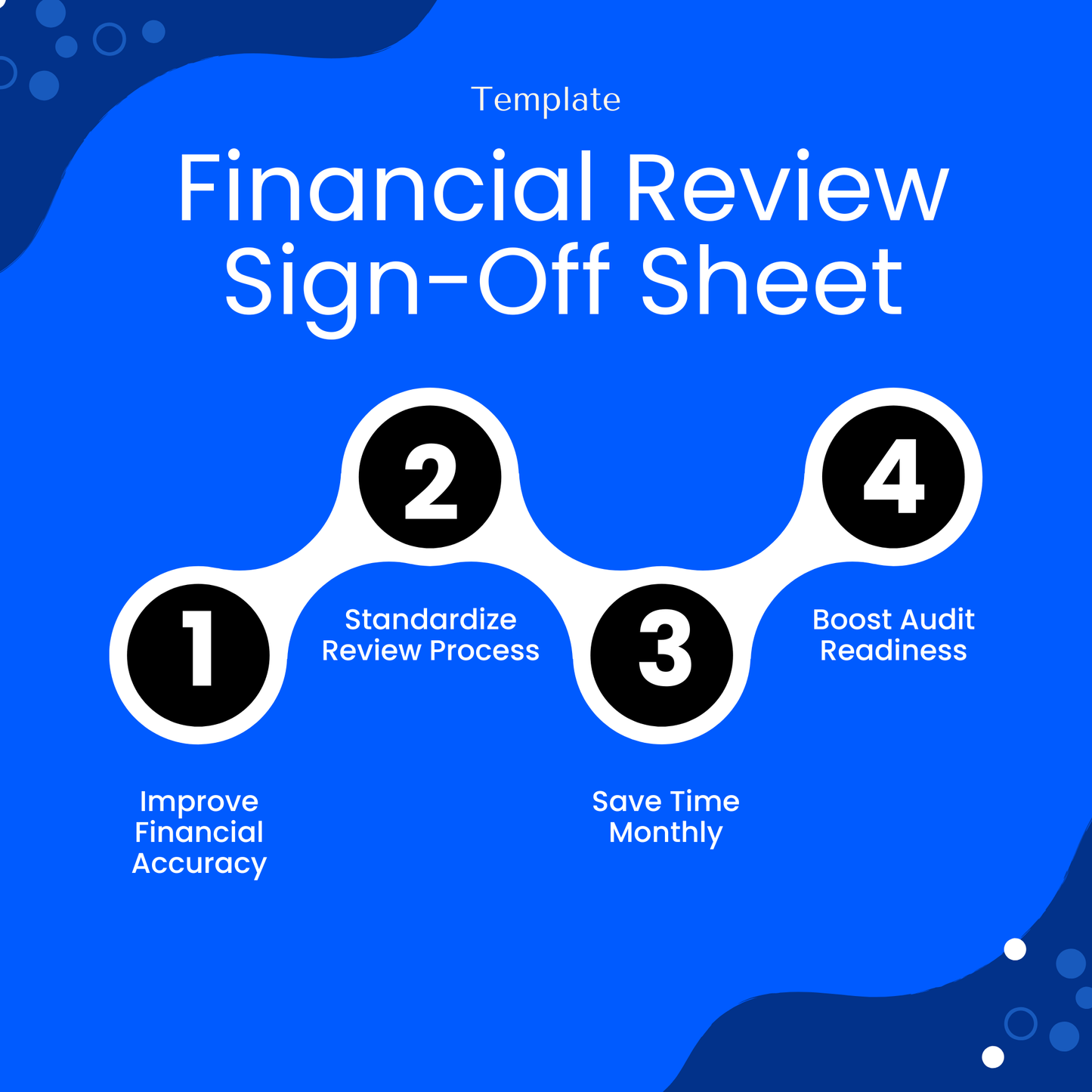 Financial Review template benefits including improved accounting accuracy, streamlined audit process, time-saving workflow, and audit-ready financial reporting.