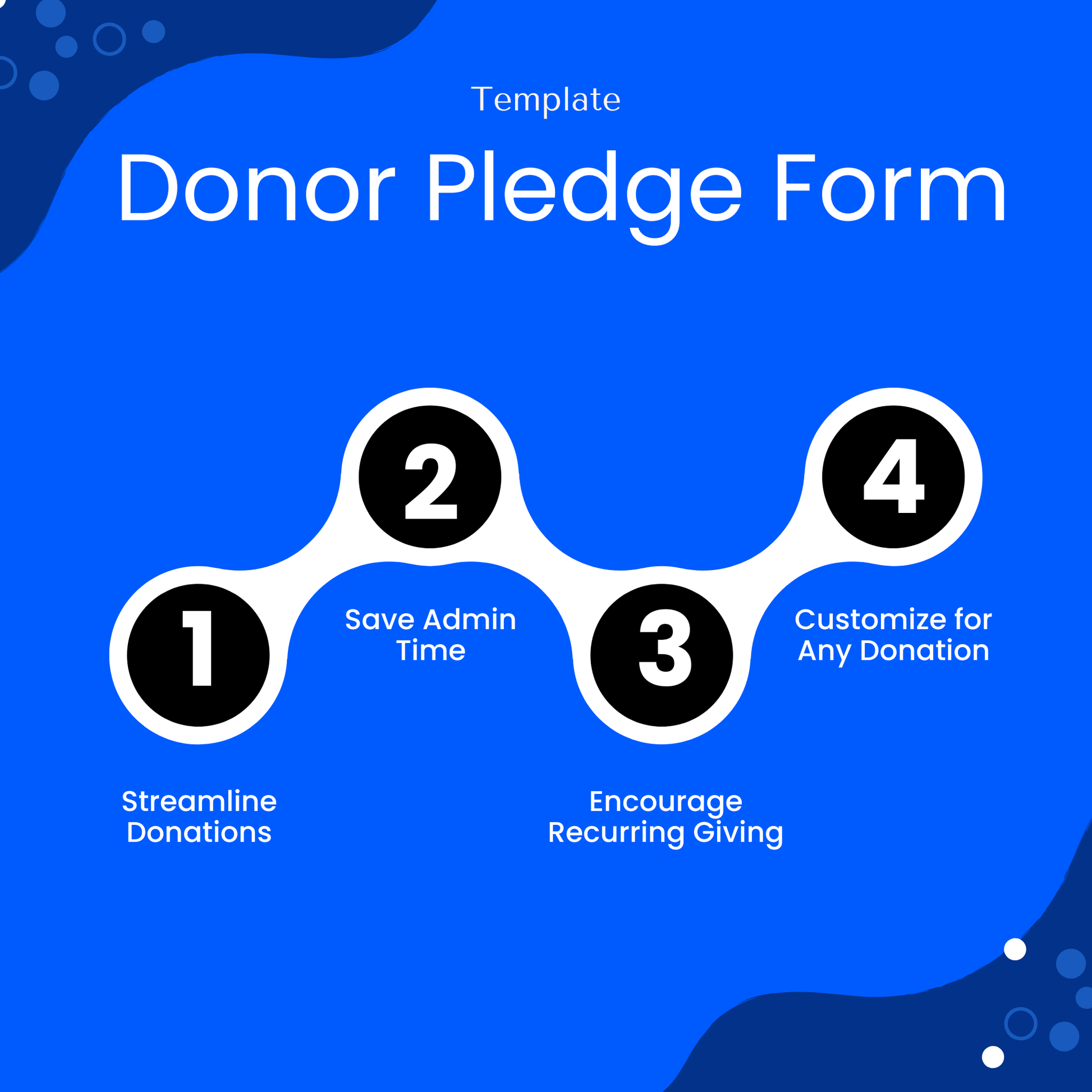 Donation pledge template benefits infographic highlighting streamlined donations, time-saving admin processes, and recurring giving support. This nonprofit business template helps organizations improve efficiency, customize donation tracking, and enhance fundraising workflows.