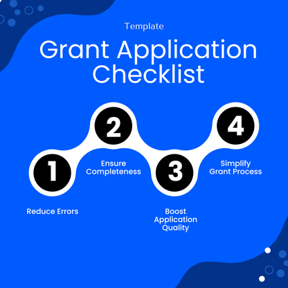Simple Grant Application Checklist Template graphic highlighting benefits like reducing errors, improving completeness, and boosting application quality. This Grant Application Checklist Template supports nonprofit professionals and grant writers with an efficient, organized approach to funding applications.