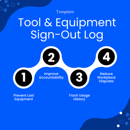 Tool and Equipment Tracking Template to improve accountability, track usage history, prevent lost tools, and reduce workplace issues.