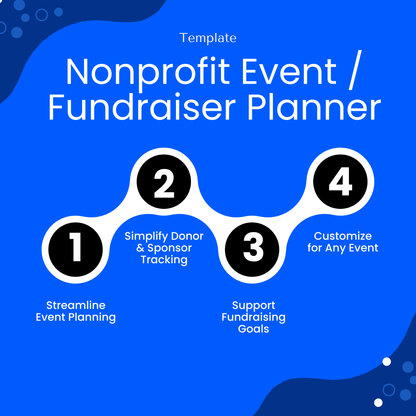 Simple Fundraiser Planner Template infographic highlighting benefits like streamlining event planning, tracking donors, and supporting fundraising goals. This editable nonprofit business template is ideal for organizations looking to improve event efficiency and customization.