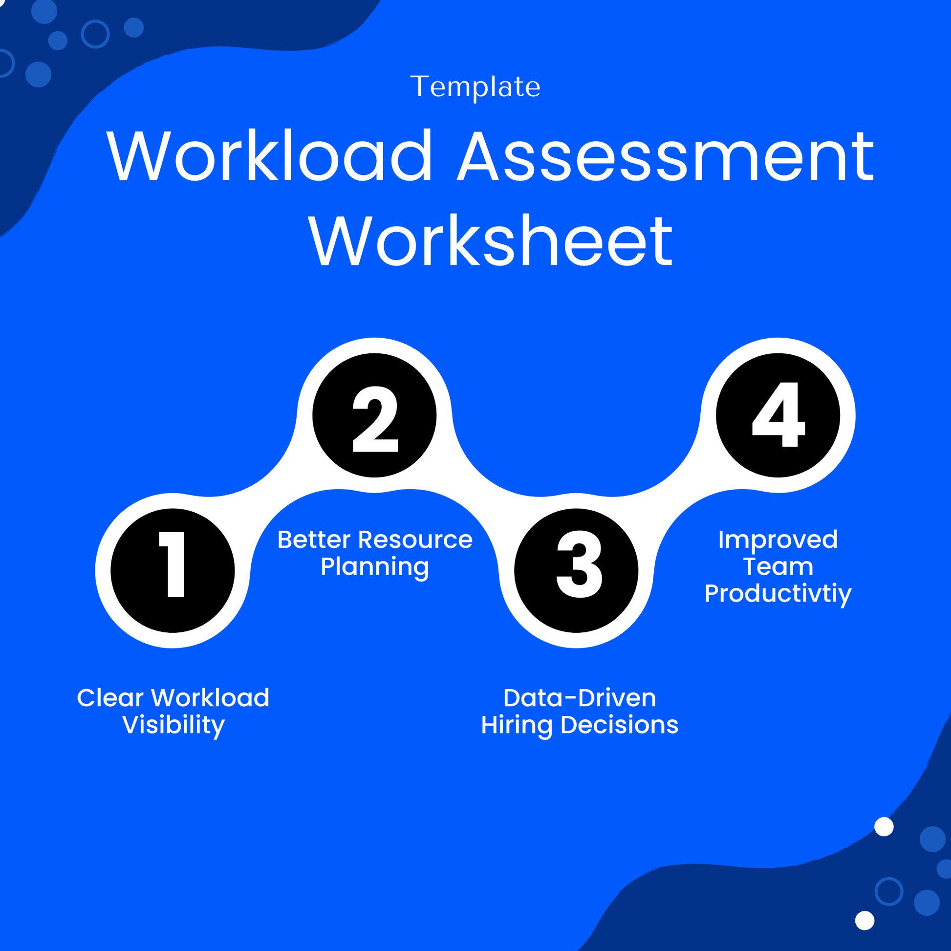 Workload assessment worksheet benefits infographic showing clear workload visibility, better resource planning, data driven hiring decisions and improved team productivity for business efficiency