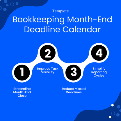 Bookkeeping workflow benefits infographic, streamline month-end close, improve task visibility, reduce missed deadlines, simplify reporting cycles for accounting professionals