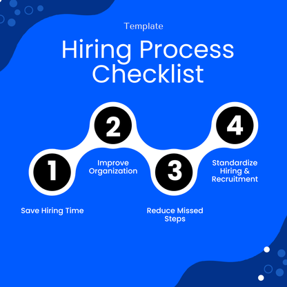 Hiring process checklist benefits infographic showing improved organization, reduced missed steps, faster hiring workflow, and standardized recruitment process for HR teams and small businesses
