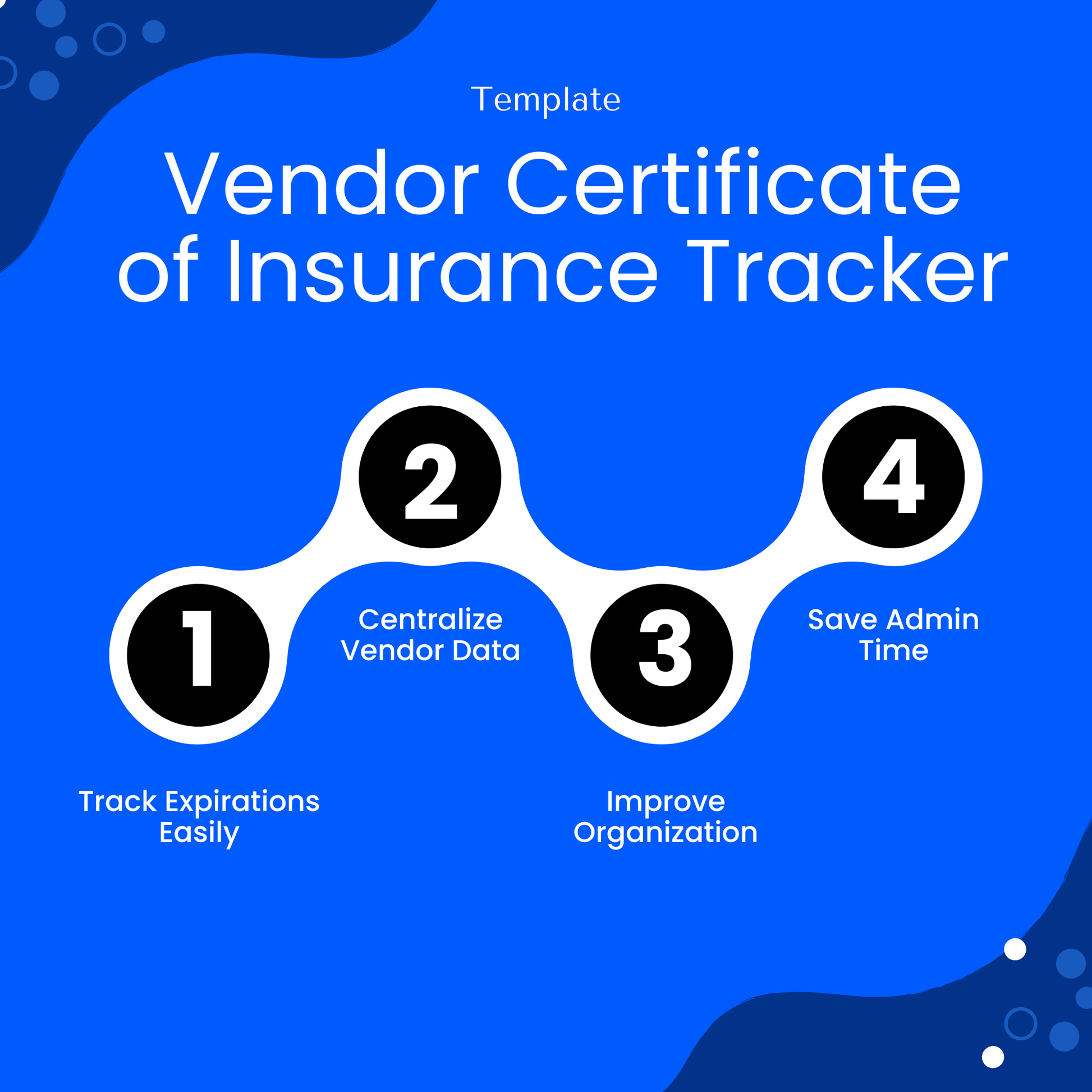 Simple COI Tracking Template highlighting key benefits like tracking expirations, centralizing vendor data, improving organization, and saving admin time. This vendor insurance tracker is ideal for streamlining workflows and maintaining compliance across teams.