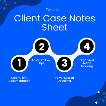 Client case notes template benefits including clear documentation, faster follow-ups, fewer missed deadlines, and organized action tracking for project management