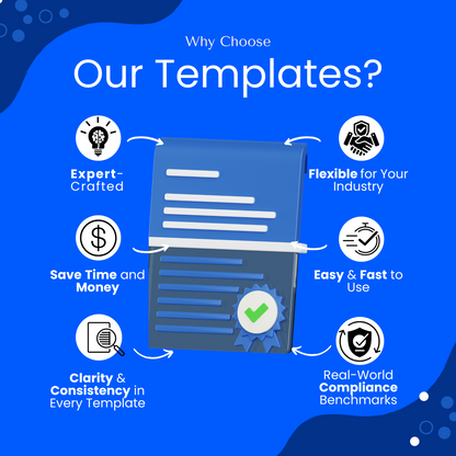 Why choose QuickBizDoc's templates? Highlights key benefits: expert-crafted, flexible for any industry, time-saving, easy to use, clear and consistent, and aligned with real-world compliance benchmarks.