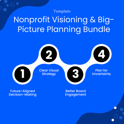 An engaging infographic highlighting the key benefits of the nonprofit planning bundle, including improved decision-making, clearer strategic vision, stronger board engagement, and better preparation for uncertainty.