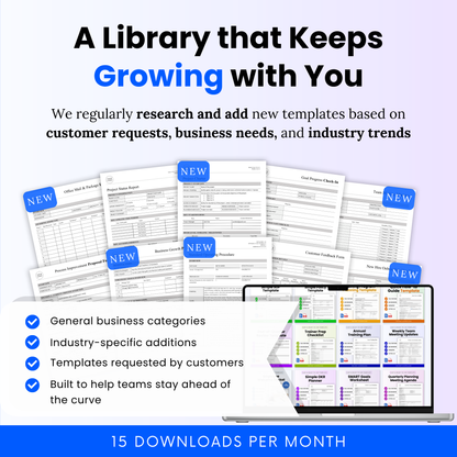 QuickBizDocs growing business template library with new editable templates added regularly based on customer requests, business needs, and industry trends