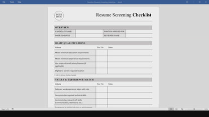 Resume Screening Checklist Template (Word, PDF)