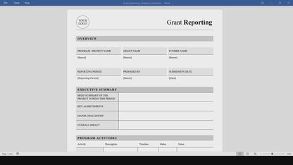 Grant Reporting Template (Word, PDF)