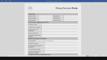 Hiring Decision Form Template (Word, PDF)