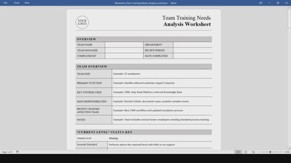 Team Training Needs Analysis Worksheet Template (Word, PDF)