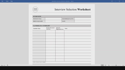Interview Selection Worksheet Template (Word, PDF)