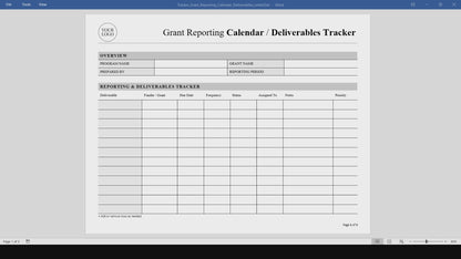 Grant Reporting Calendar & Deliverables Tracker Template (Word, PDF)