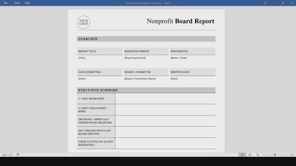 Nonprofit Board Report Template (Word, PDF)